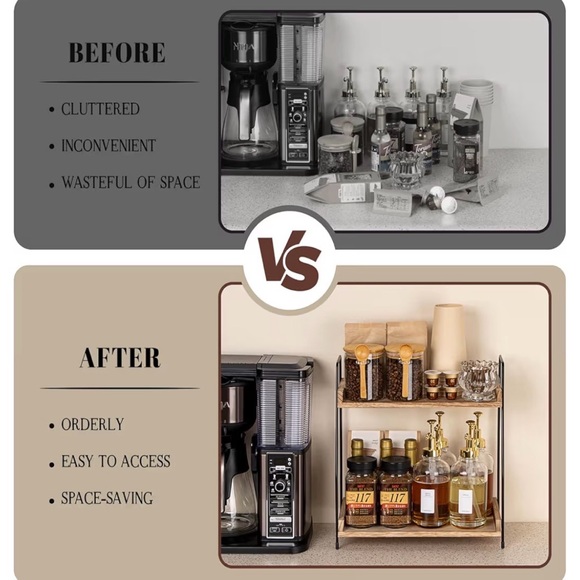 Two-Tier Wooden Coffee Station Organizer - Picture 3 of 4